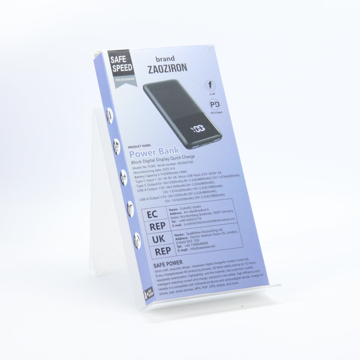 Baterie externa Zaoziron - 20.000 mAh