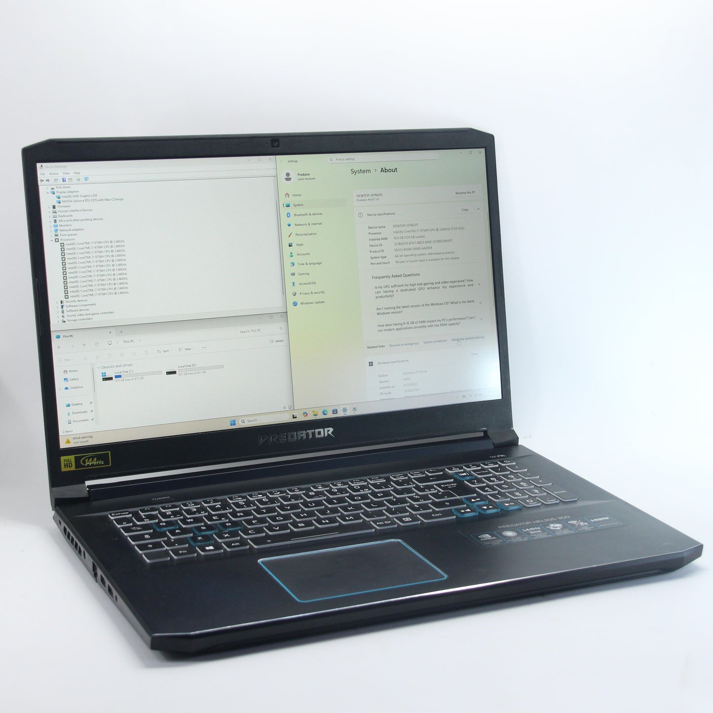 PREDATOR, RTX 2070, i7-9750H, 512Gb SSD / 1 Tb HDD / 16 Gb RAM