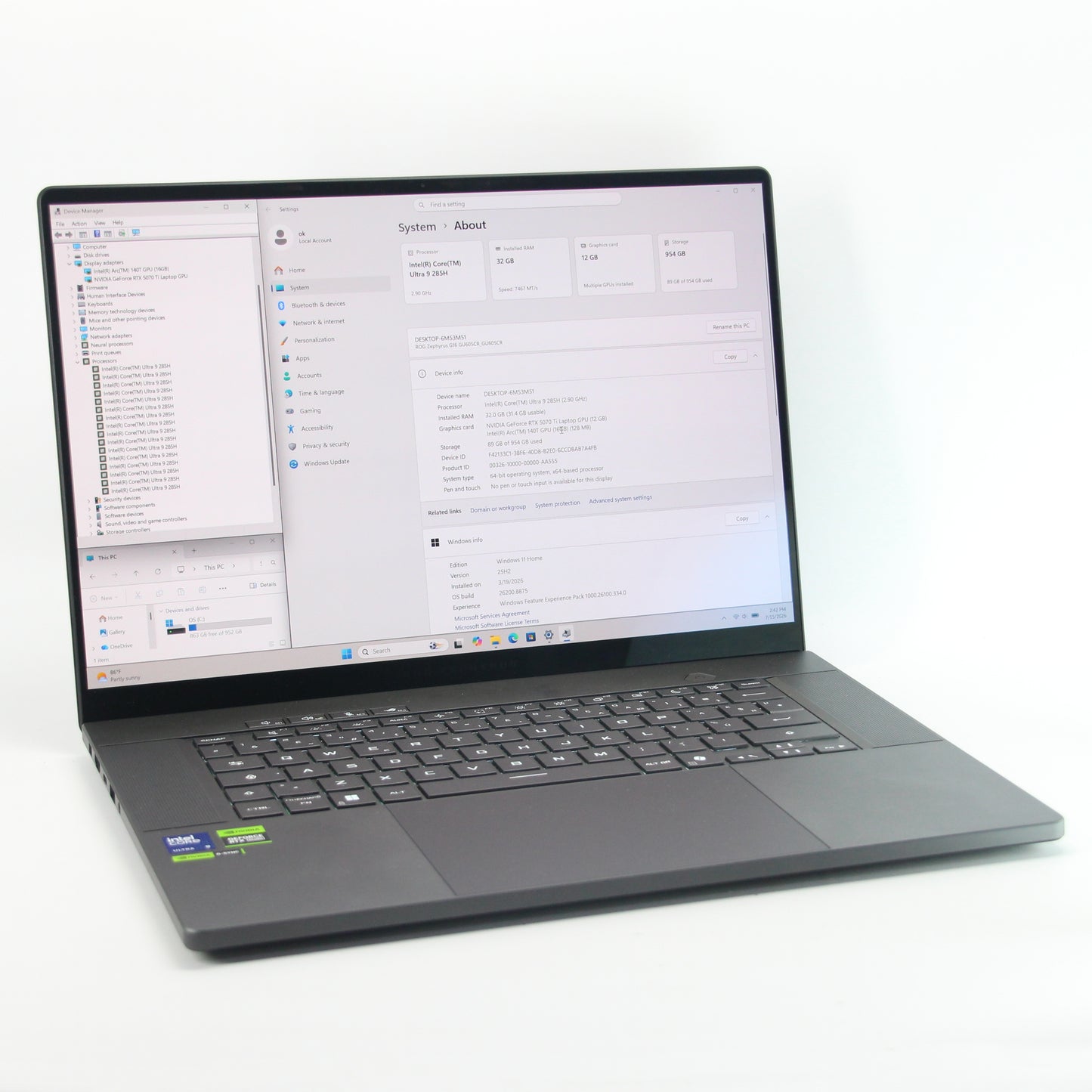 ASUS Rog Zephyrus G16 - Intel Ultra9 + AI Boost - 32Gb RAM DDR5 - 1Tb SSD - Ecran 16inch 240 Hz - RTX 5070 Ti 12 Gb